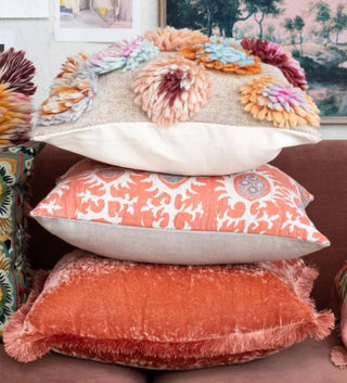 Creative Co-Op - Square Fabric Blend Pillow With Eyelash Fringe