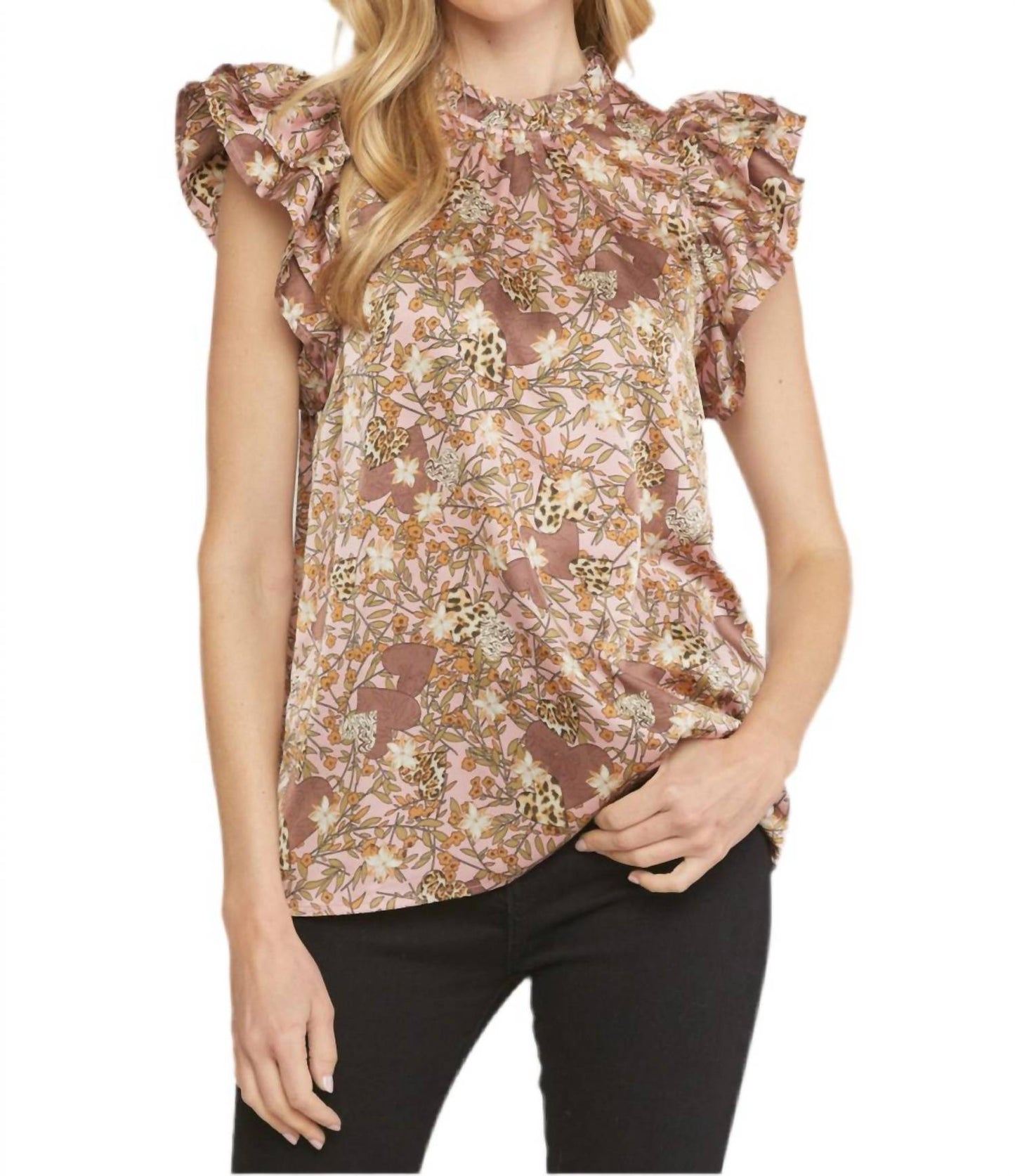 Entro - Floral & Leopard Ruffle Top