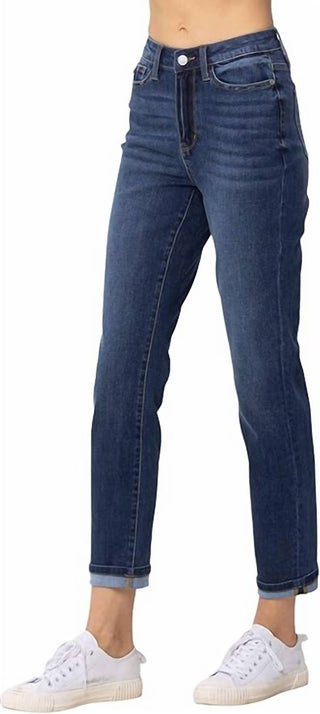 Judy Blue - Women's High Waist Cuffed Boyfriend Jean