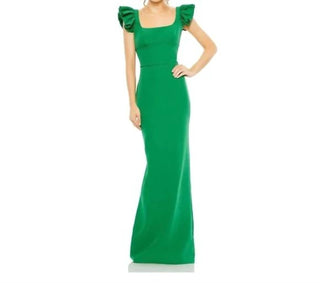 Ieena For Mac Duggal - Ruffle Cap Sleeve Open Back Column Gown Dress