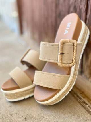 Mia - Suede Raffia Platform Sandals