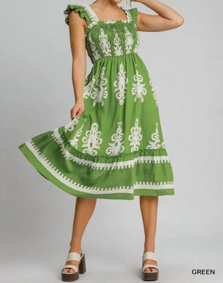 Umgee - Abstract Smocked Midi Dress