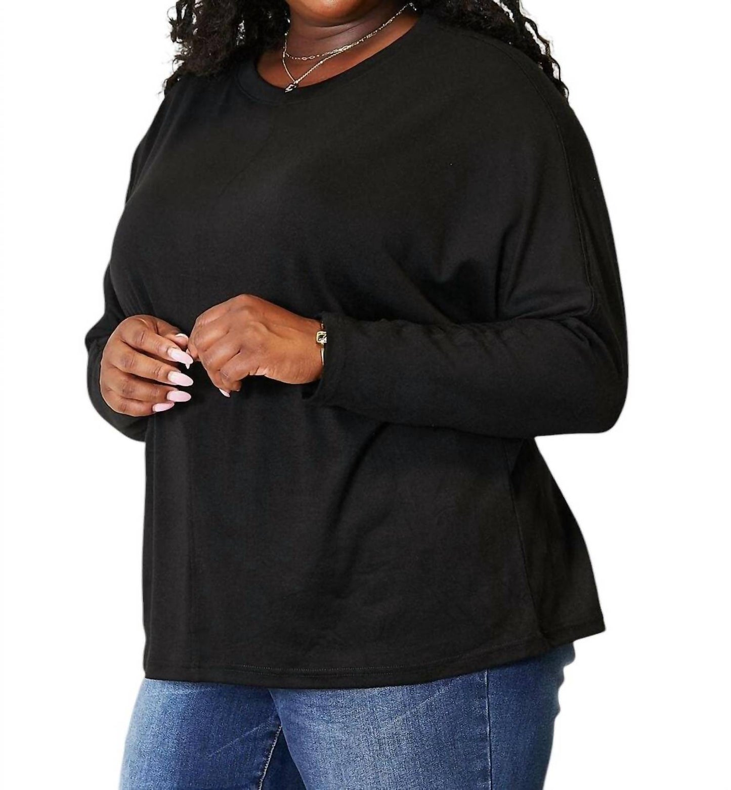 Double Take - Seam Detail Round Neck Top with Sheer Sleeves