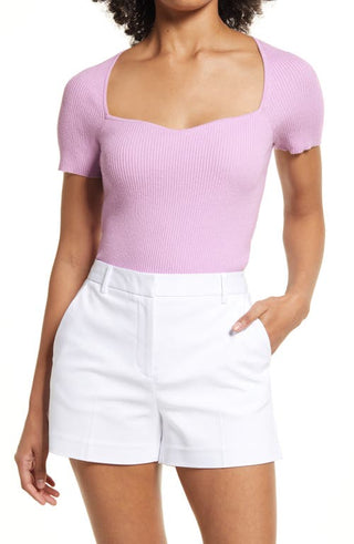 Halogen Sweetheart Neck Rib Sweater - Purple Bloom