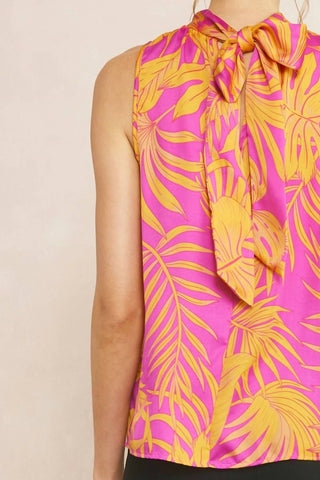 Entro - Tropical Leaf Print Halter Top