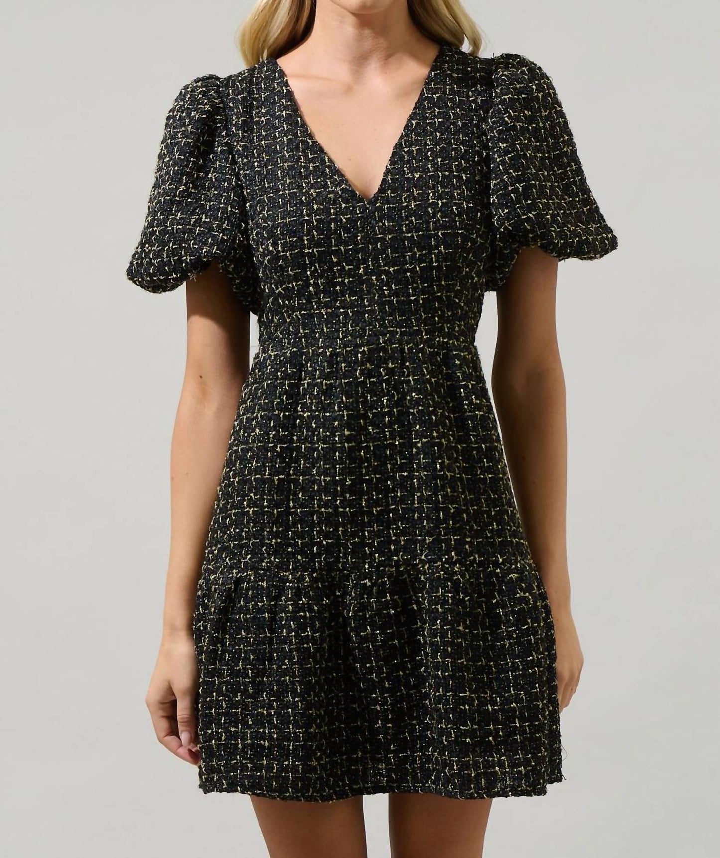 Sugarlips - Puff Sleeve Tweed Mini Dress