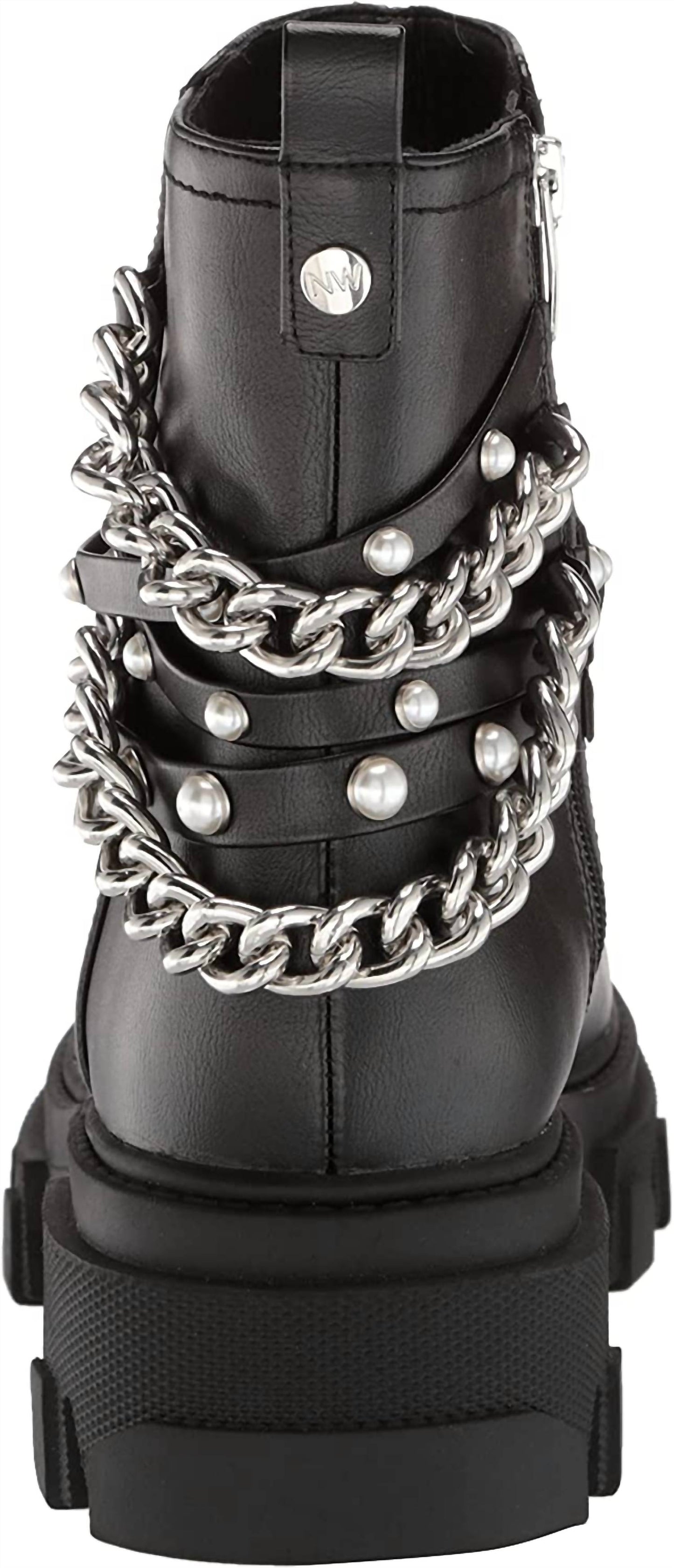Nine West - Women's Cearlz3 Chain Detailed Leather Ankle Boots