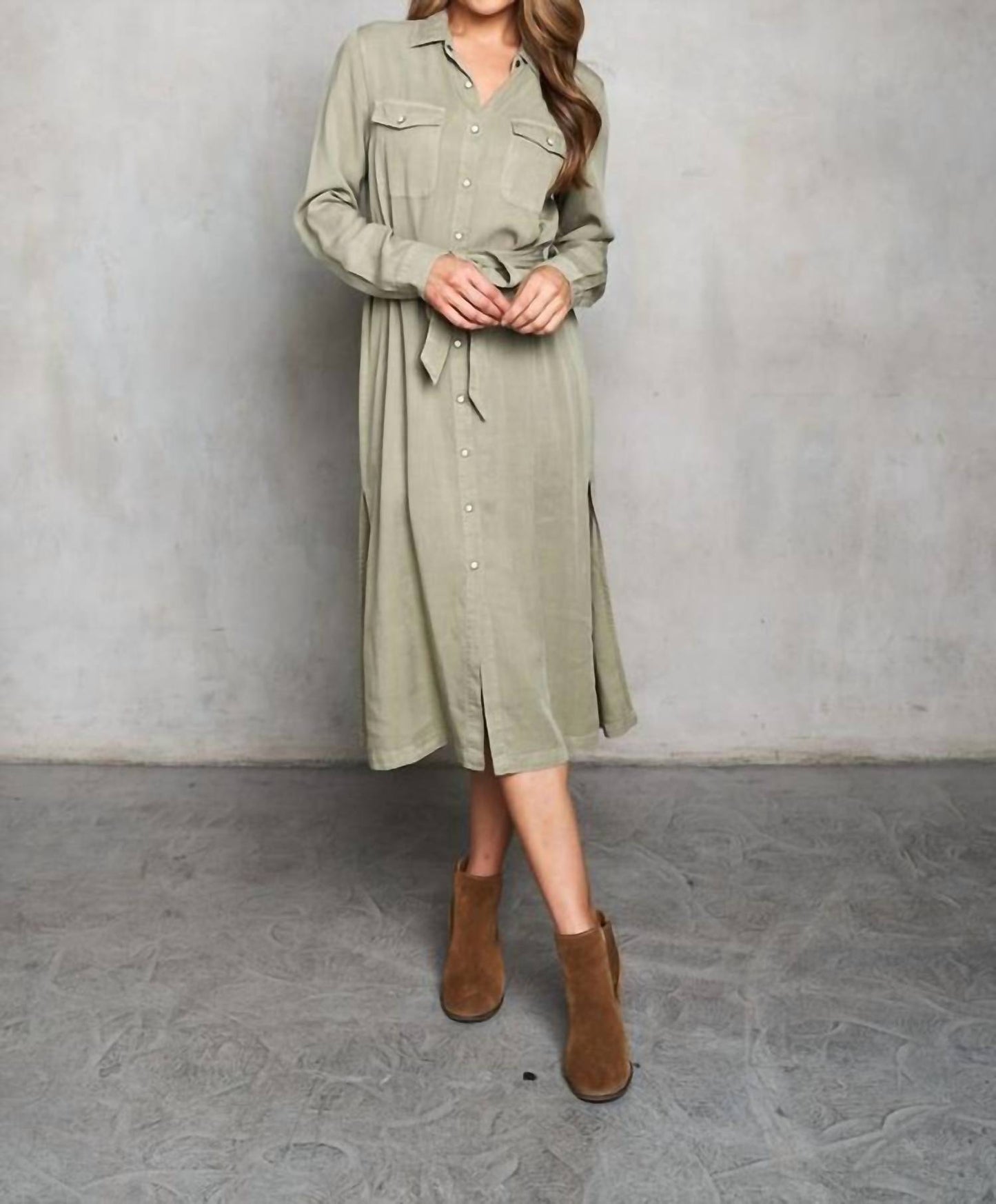 Paparazzi - Tencel Slub Long Sleeve Shirt Dress
