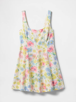 Gap - Sleeveless Square Neck Linen-blend Mini Dress