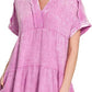 Zenana - Washed Double Gauze Raw Edge V-neck Dress