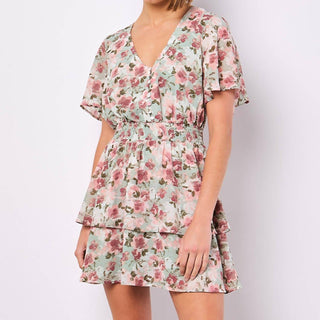 Apricot - Watercolor Floral Chiffon Dress