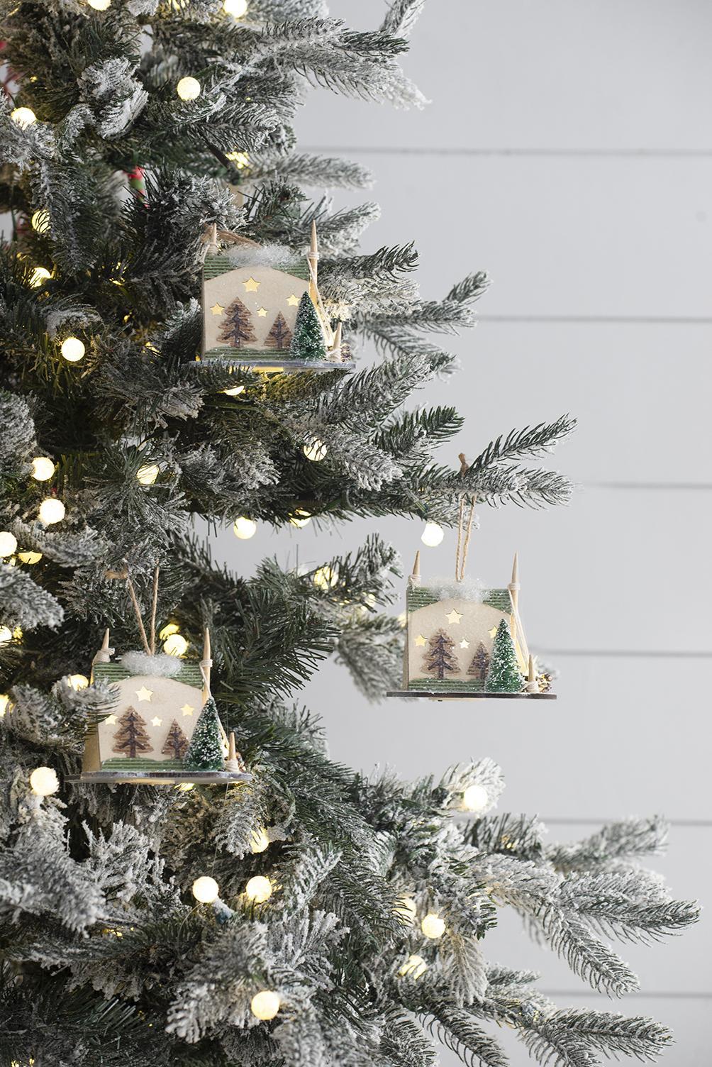 Cardboard Lit Tent Christmas Ornaments Set of 6 - Multicolor