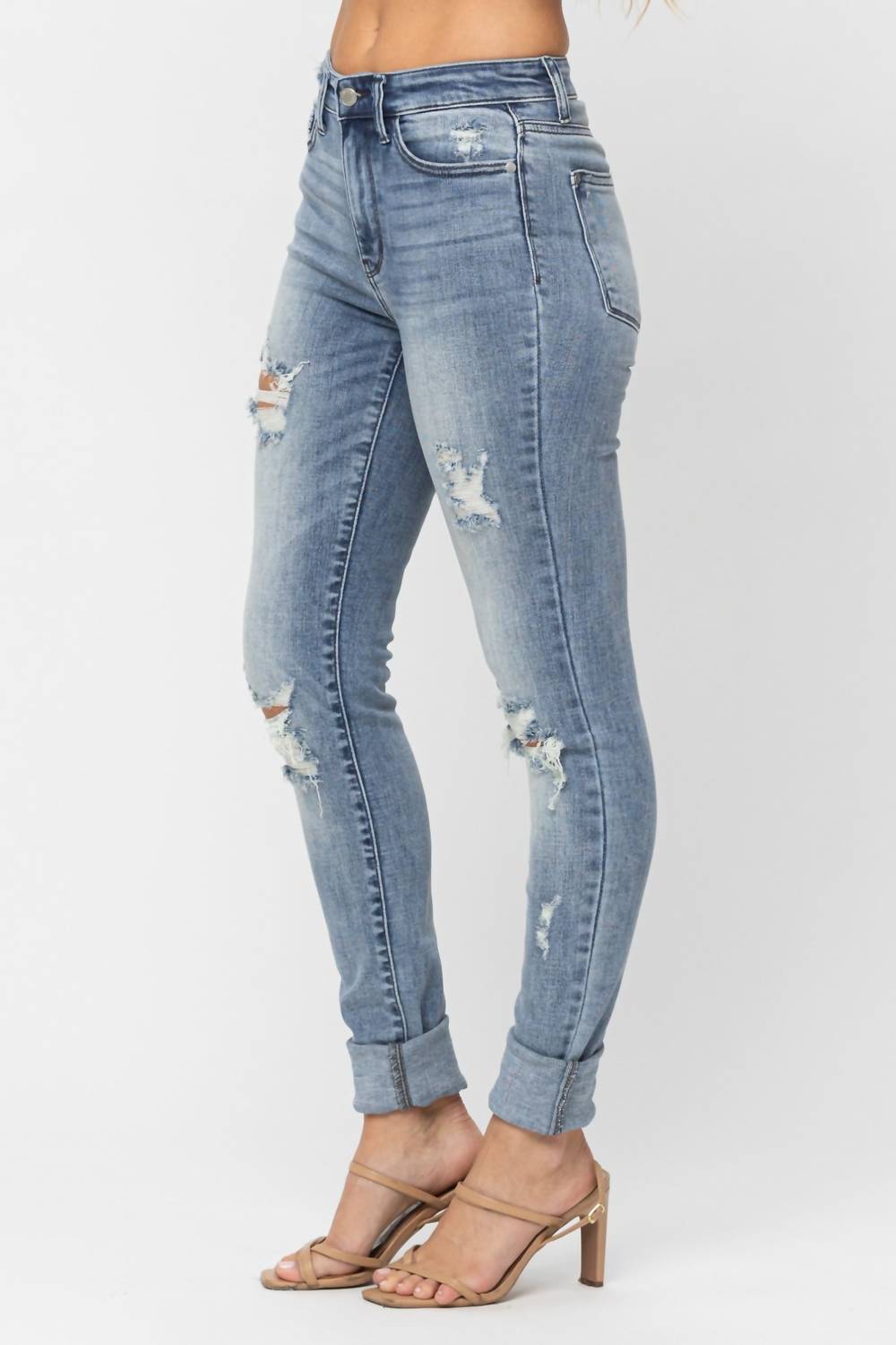 Judy Blue - High Waist Heavy Destroy Tall Skinny Denim Jeans