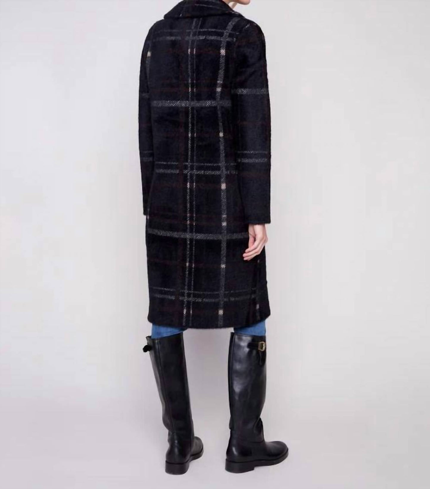 Charlie B - Long Plaid Knit Coatigan