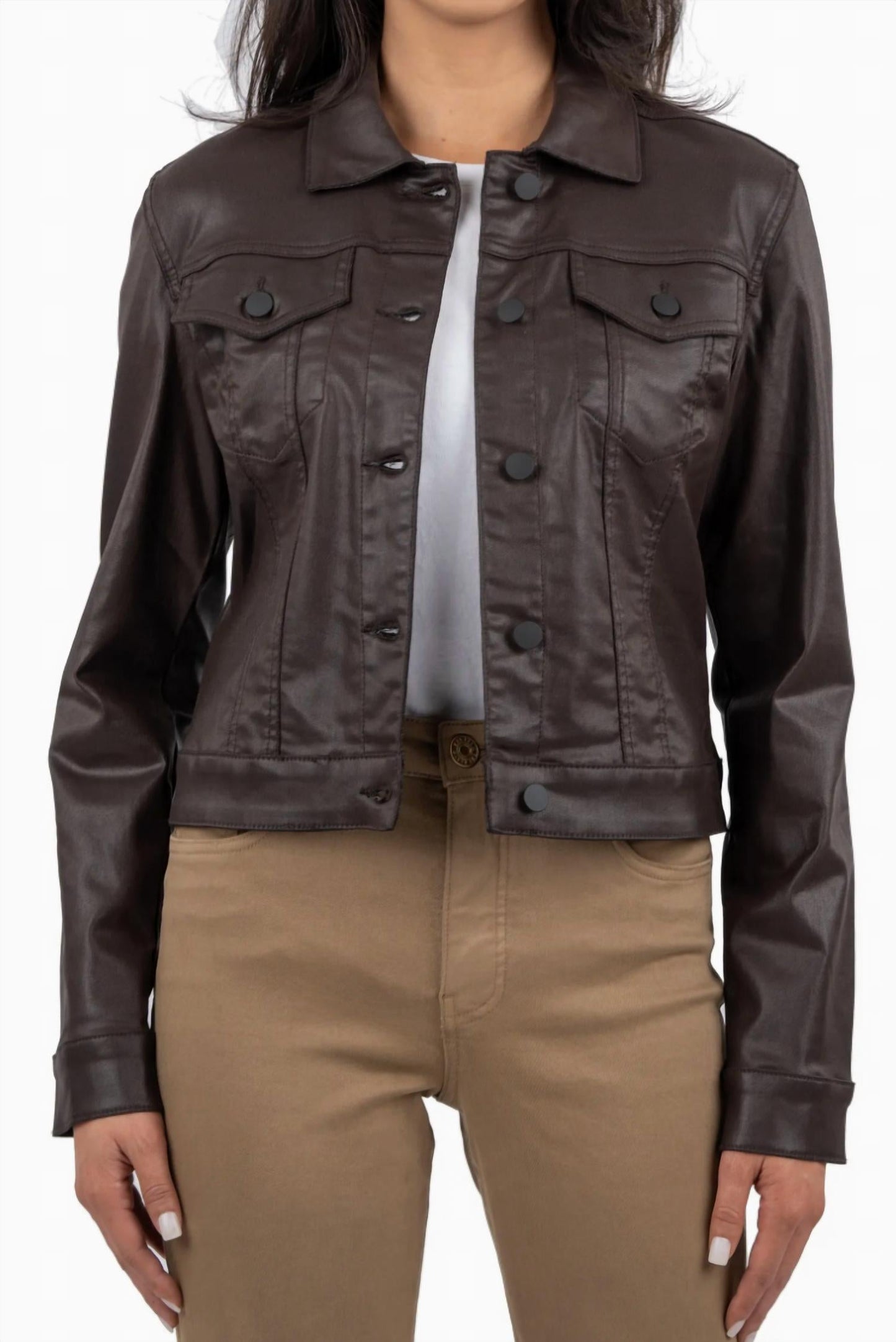 Kut From The Kloth - Julia Coated Crop Denim Trucker Jacket