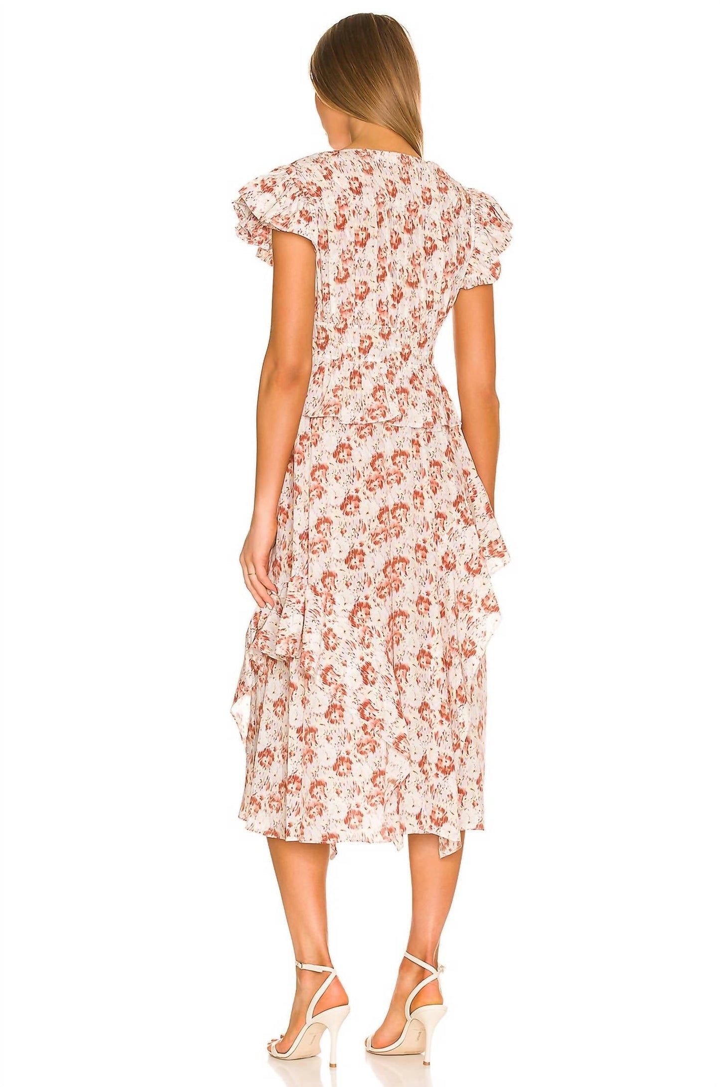 Ulla Johnson - Avia Floral V-Neck Ruffle Detail Midi Dress