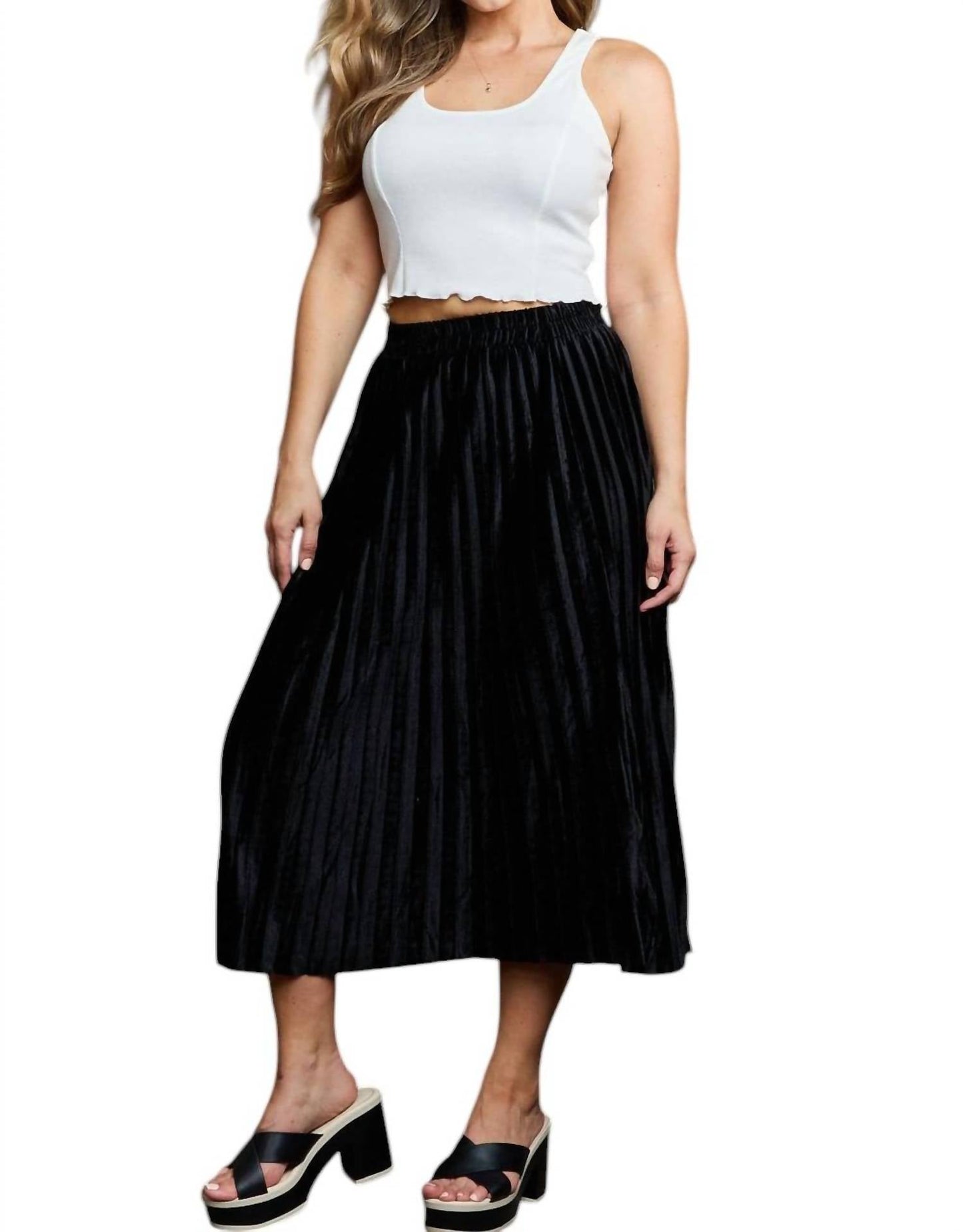 Ninexis - Accordion Pleated Flowy Midi Skirt
