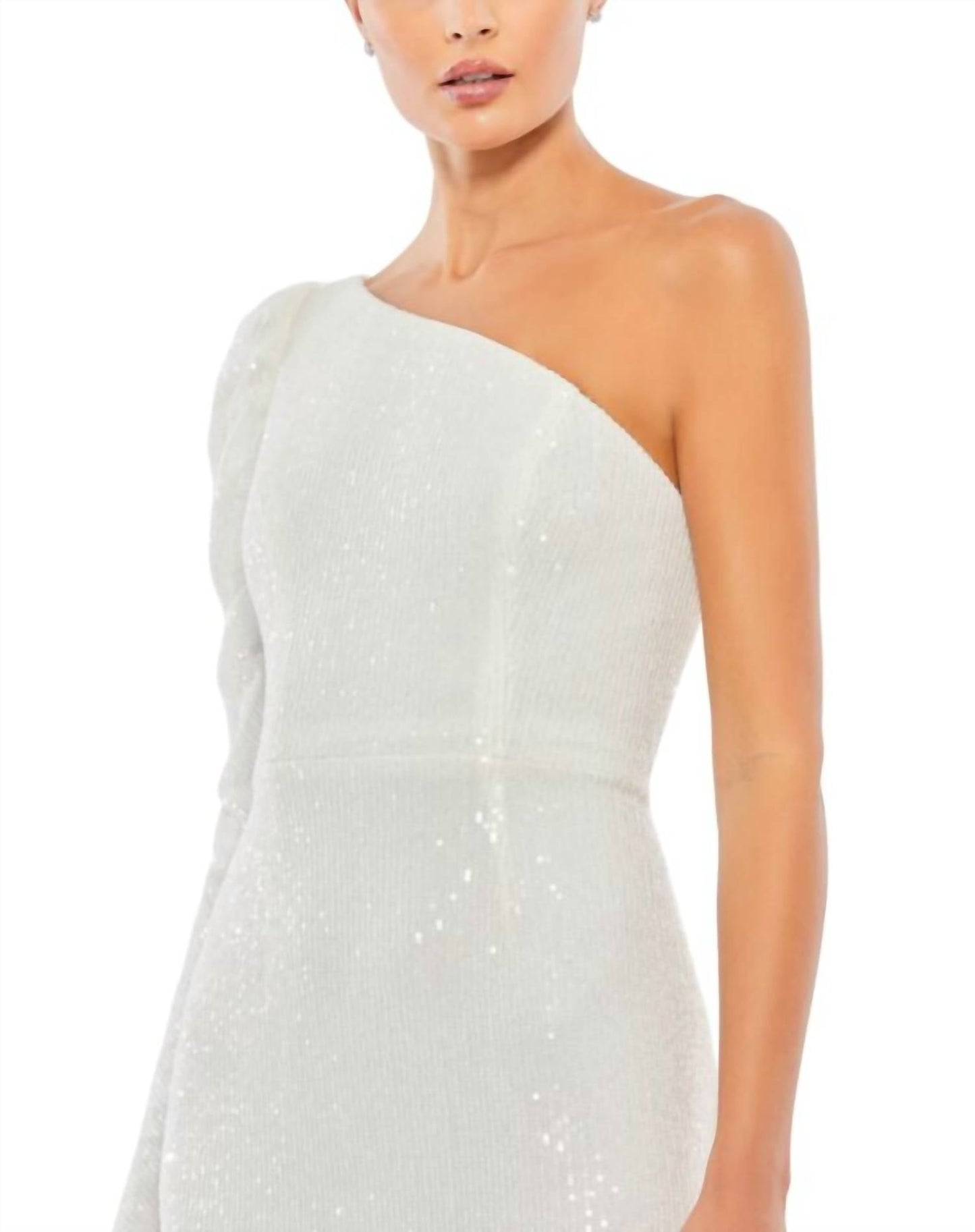 Ieena For Mac Duggal - Sequined One Shoulder Trumpet Gown