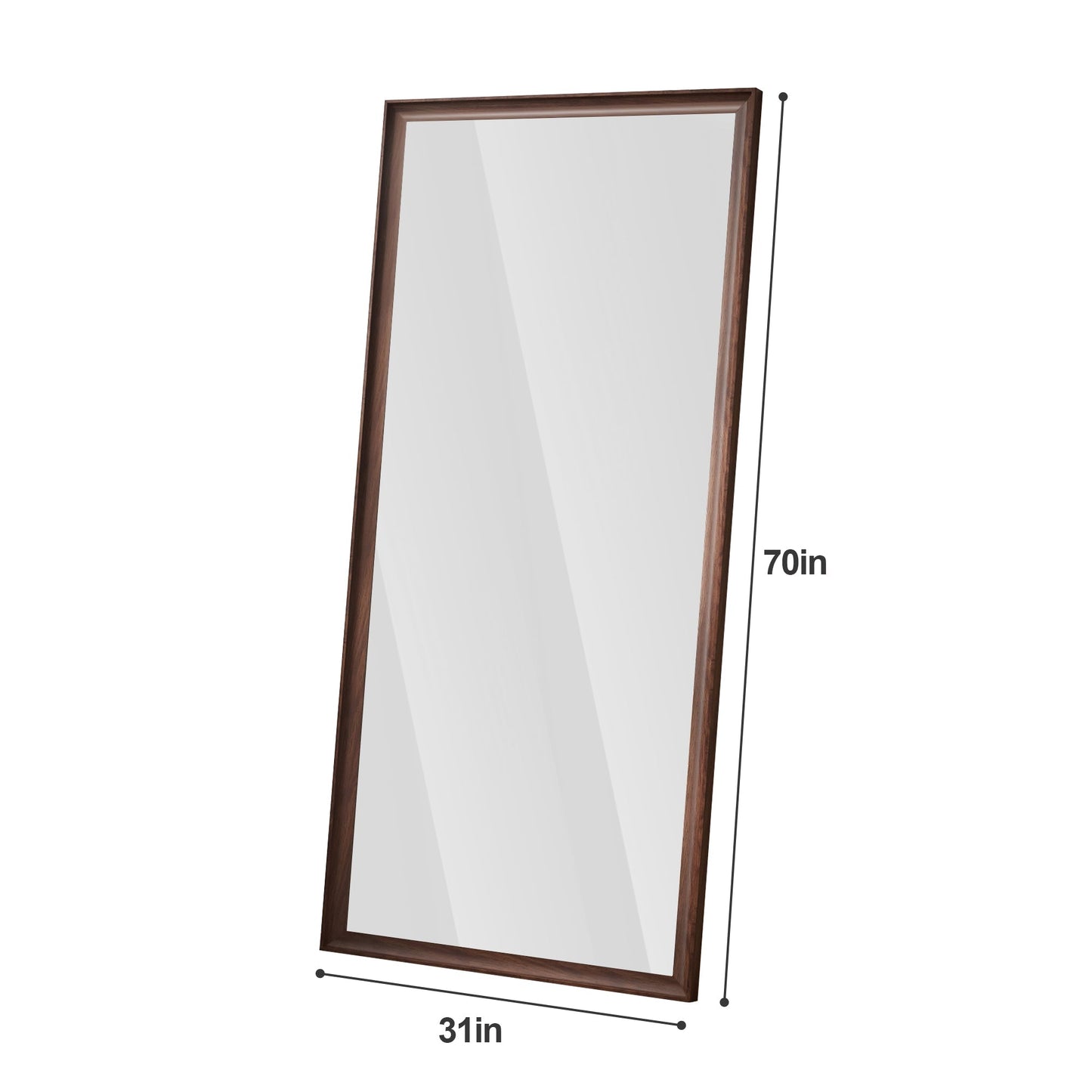 Vintage Full Length Mirror 70" x 31" Wall-Mounted with Faux Wooden Frame in Brown