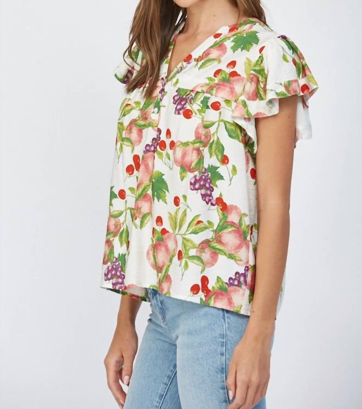 Fate - Fruit Print Flutter Sleeve Top