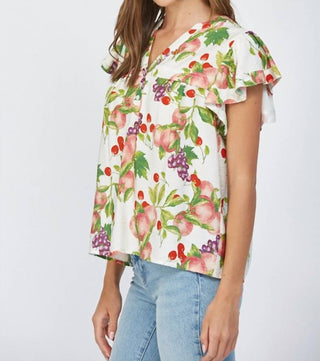 Fate - Fruit Print Flutter Sleeve Top