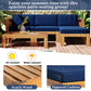 TOPMAX Outdoor 5-Piece Wood Sectional Patio Sofa Set with Blue Cushions
