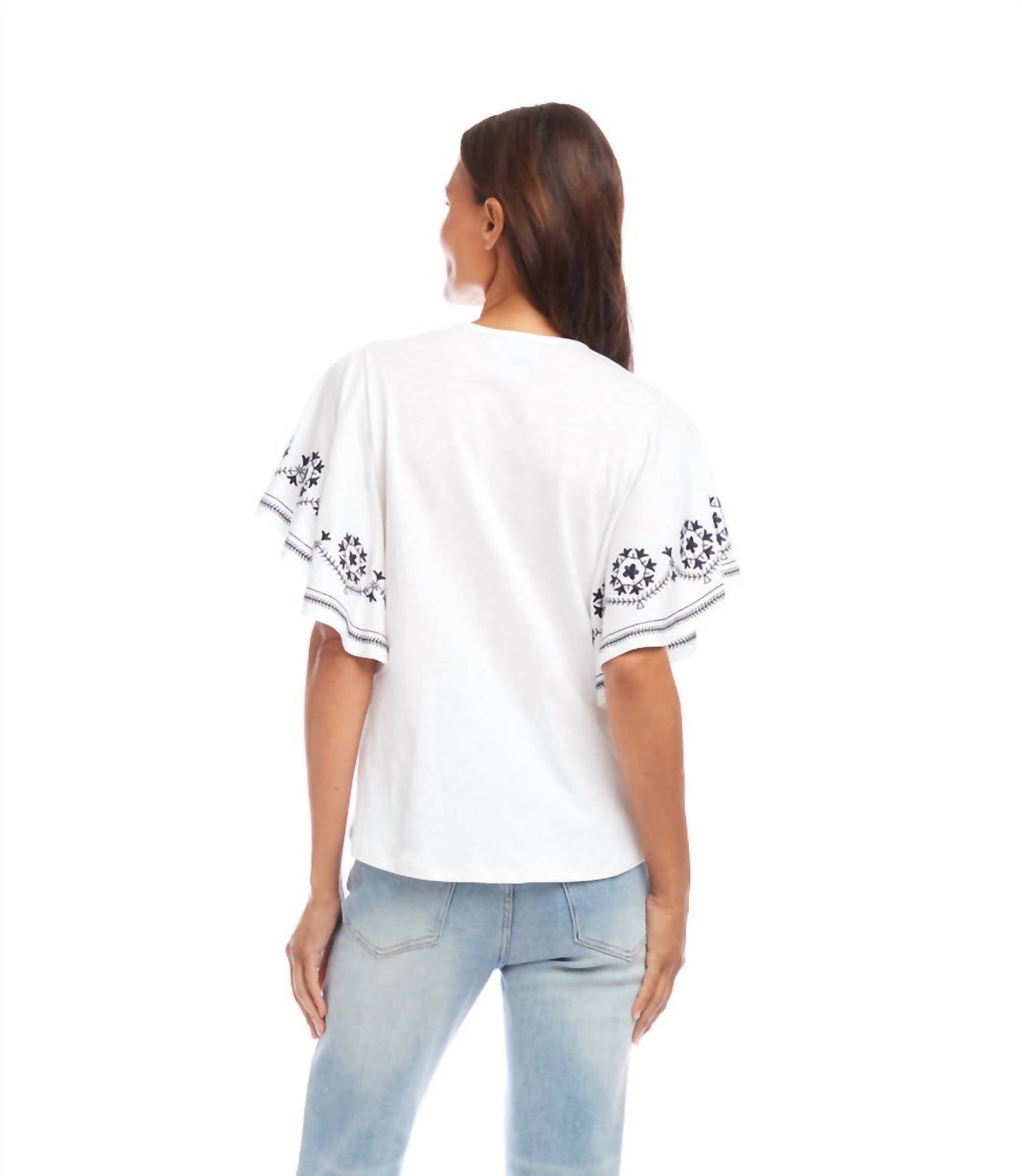 Karen Kane - Women's Embroidered Flutter Sleeve Top