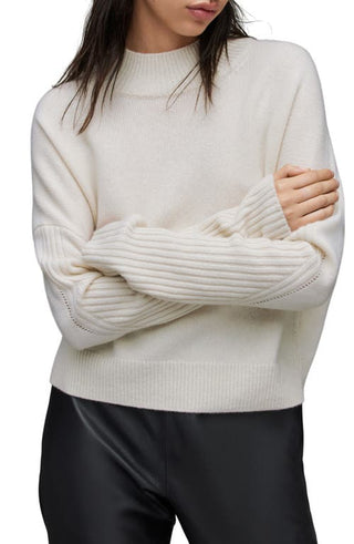 AllSaints Orion Mock Neck Cashmere & Wool Sweater in Ivory White at Nordstrom, Size Small