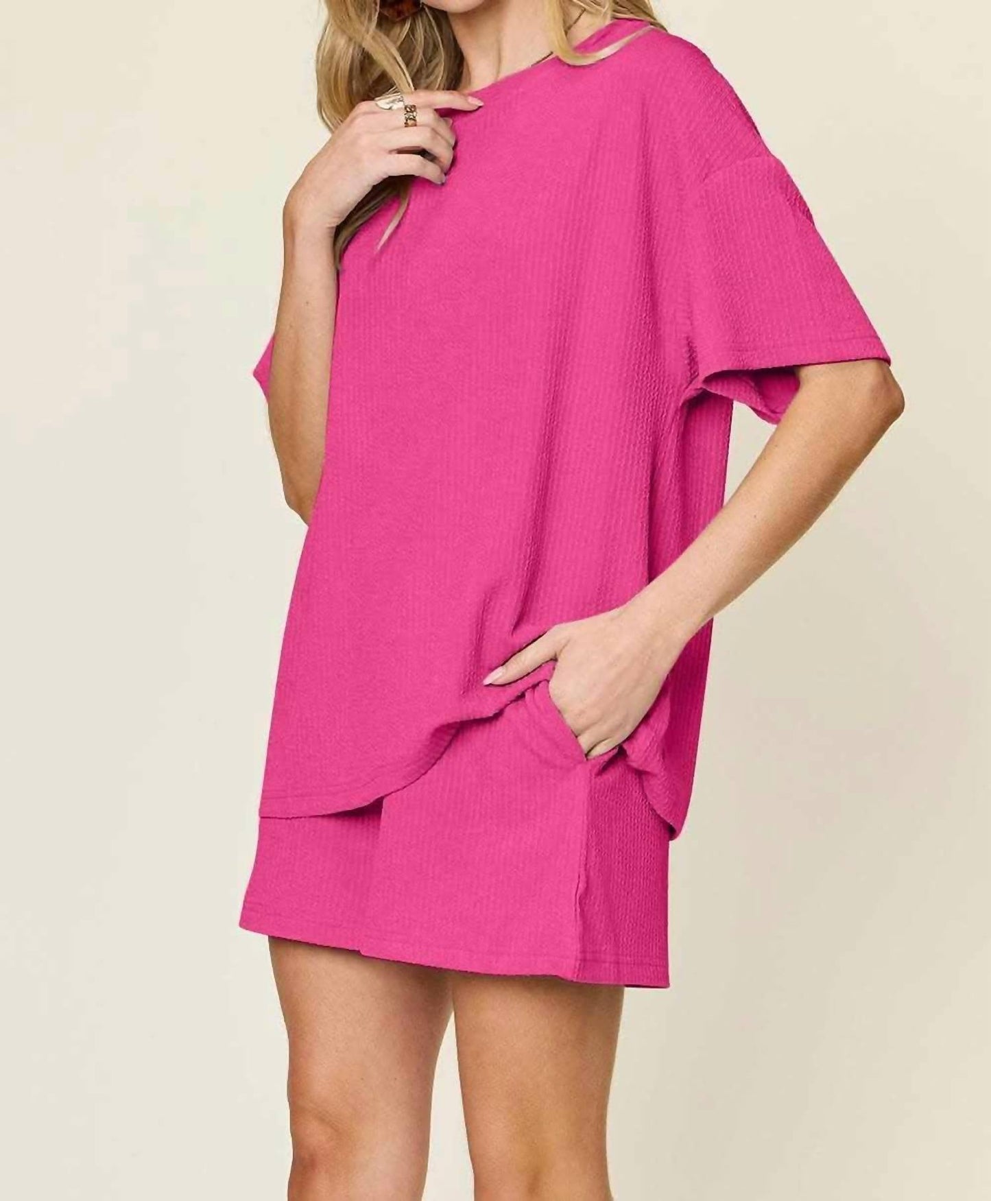 Double Take - Cozy Comfy Fit T-shirt & Shorts Set