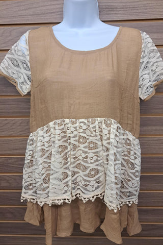 A'Reve - Women's Lace Khaki Short Sleeve