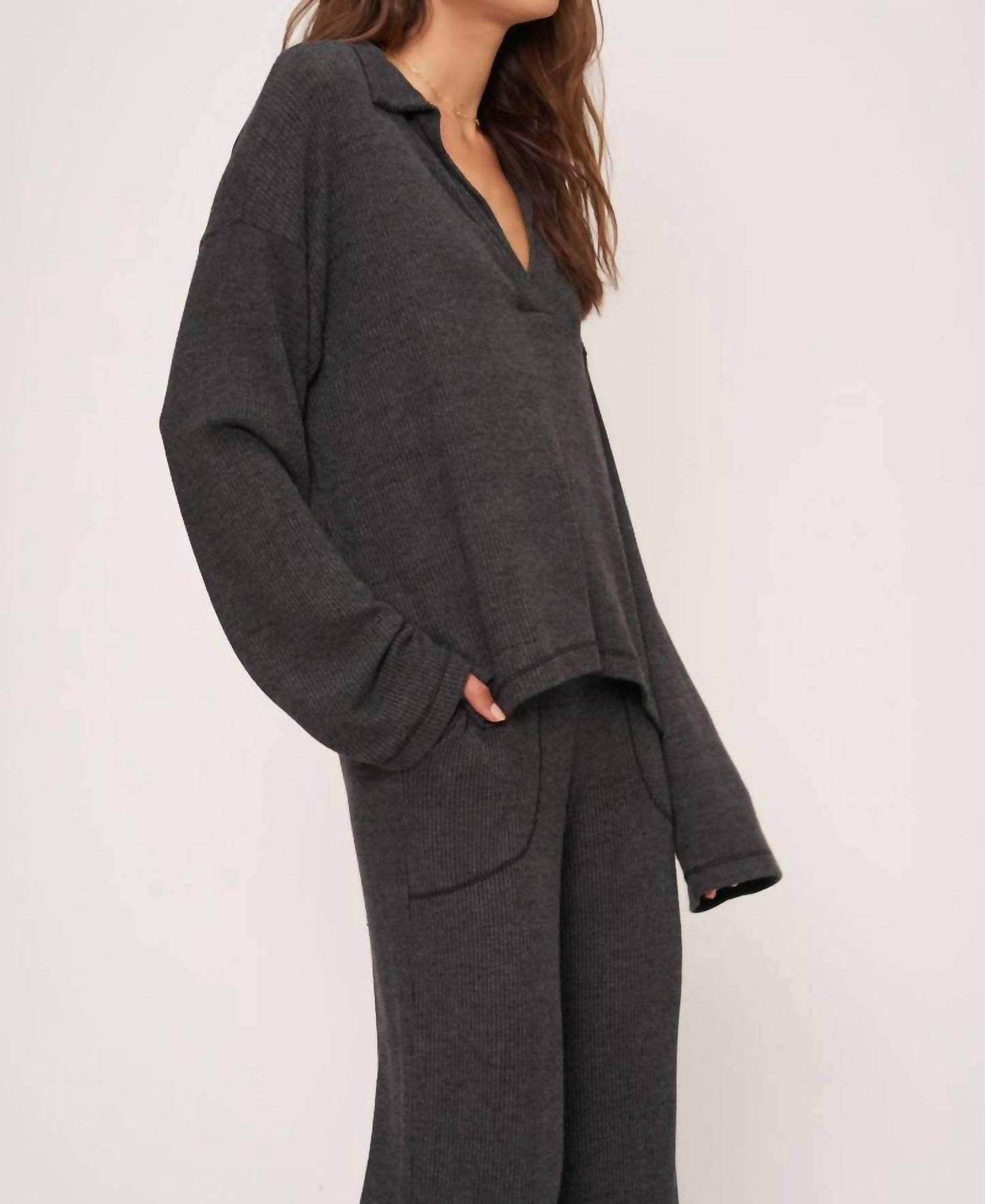 Project Social T - EARLY NIGHT COLLARED RIB LONGSLEEVE TOP