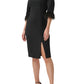 Adrianna Papell - Boat Neck 3/4 Sleeve Feather Trim Embellishment Midi Dress