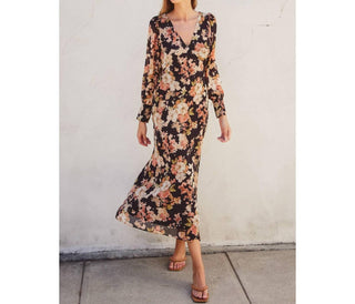 Dress Forum - Midnight Floral Long Sleeve Midi Dress