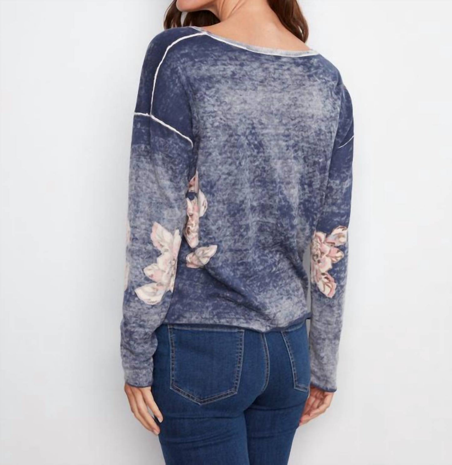 Charlie B - Reverse Print Floral V-neck Sweater
