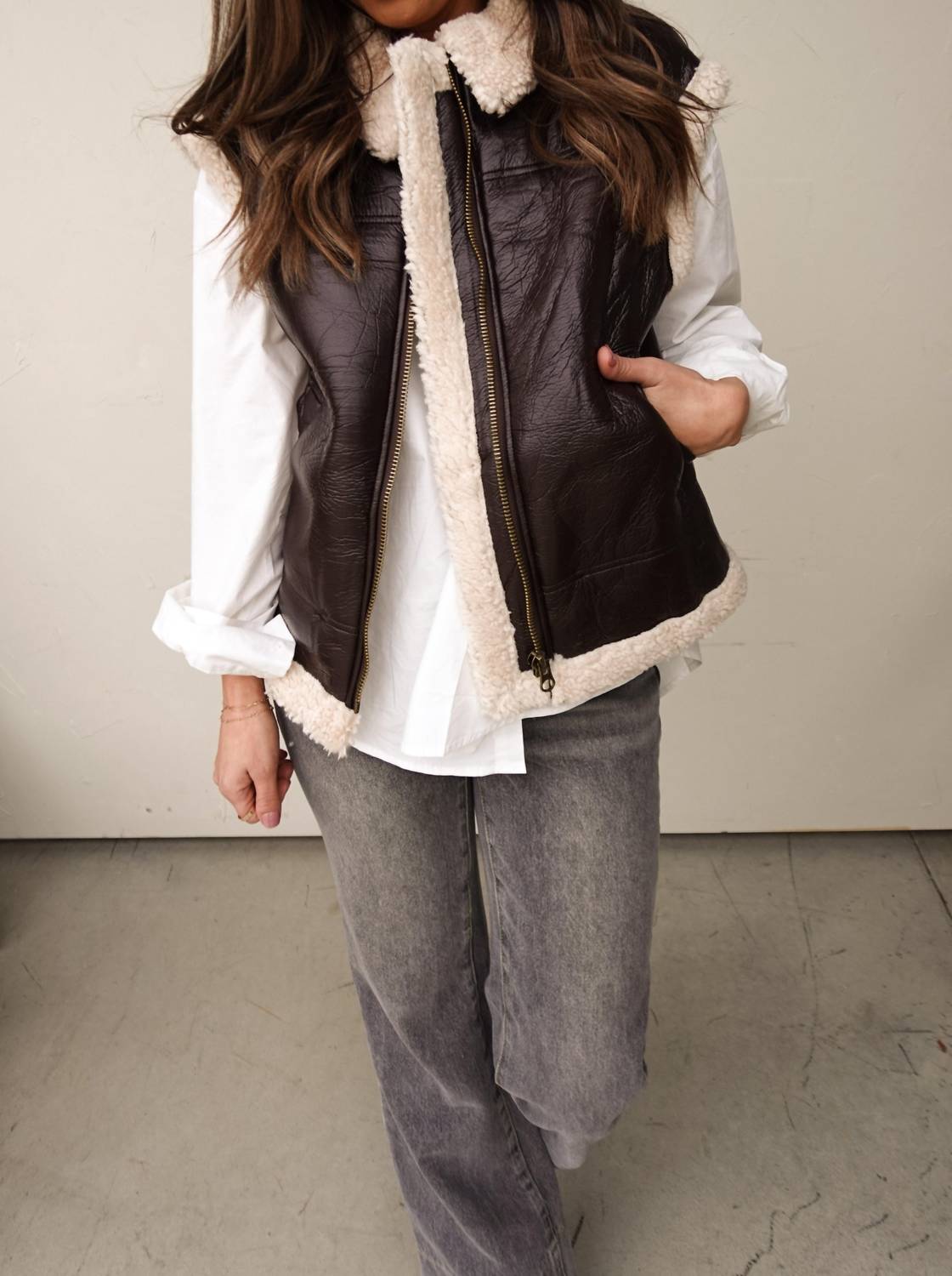 Blu Pepper - Leather Vest With Sherpa Lining