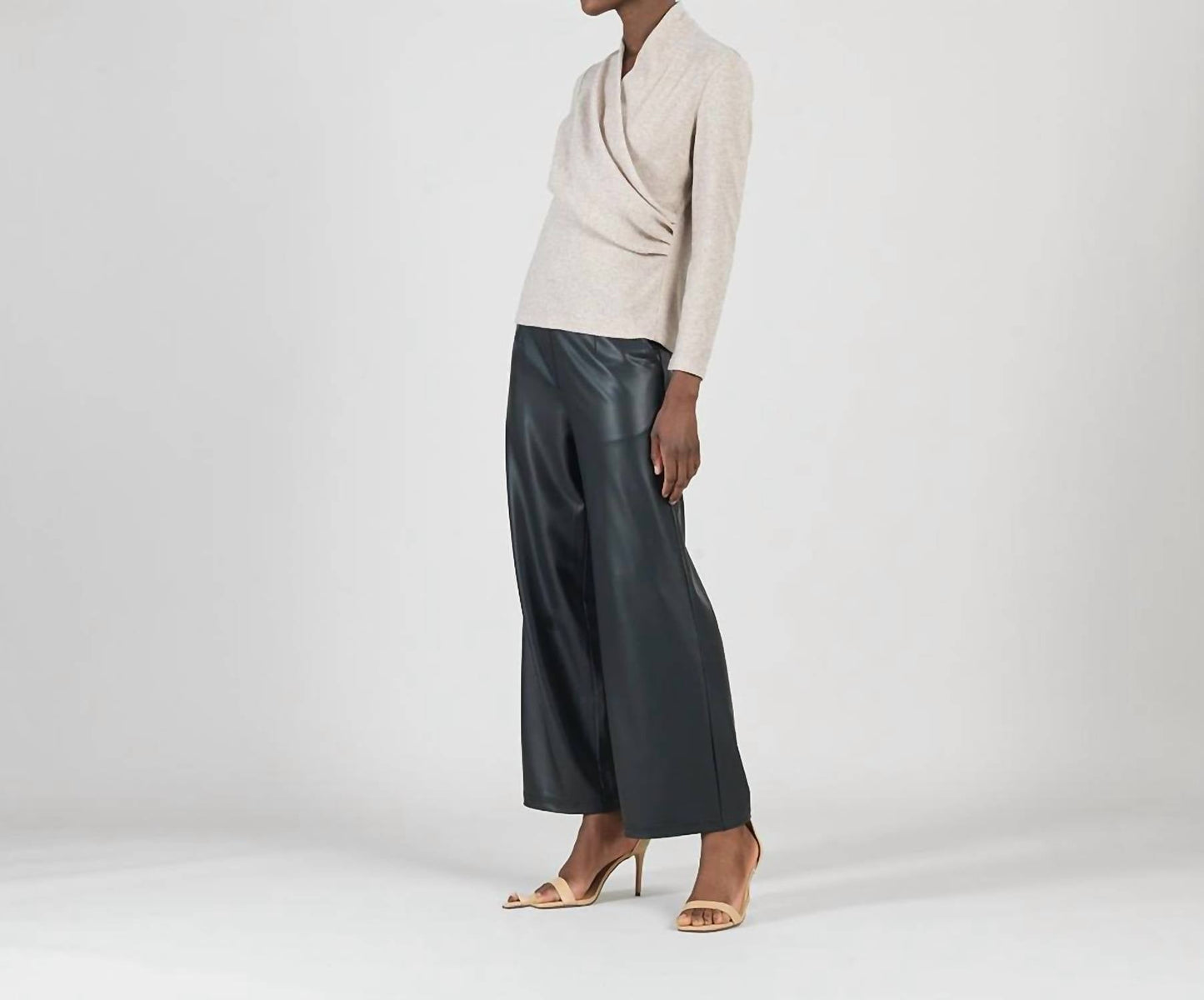 Clara Sunwoo - Ultra Soft Faux Cashmere Draped V-neck Ruched Sweater