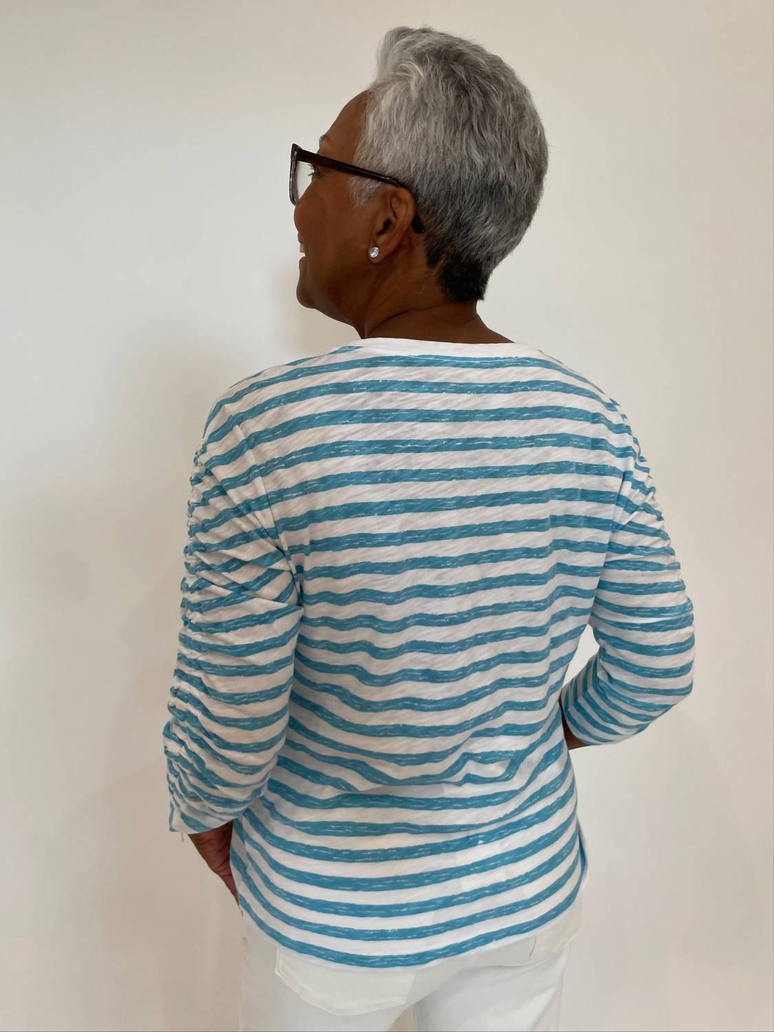 Elliott Lauren - Stripe Ruched Sleeve Tee