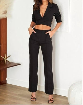 Venti6 - Solid Tie Front Cropped Blazer