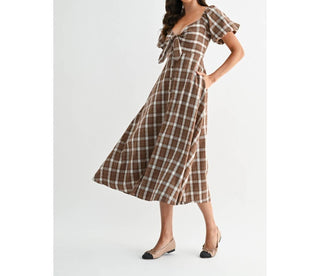 Camellia - Jori Plaid Tie Front Midi Dress