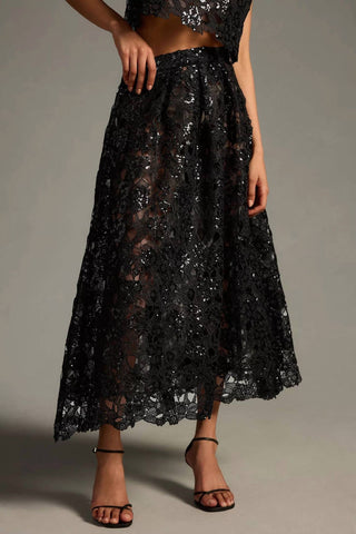 Eva Franco - Embroidered Lace Shine Maxi Skirt