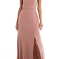 After Six One-Shoulder Crepe Trumpet Gown in Desert Rose, Size 2