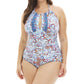 Kenneth Cole - Daydreamer Paisley High Neck One Piece Swimsuit - Plus Size
