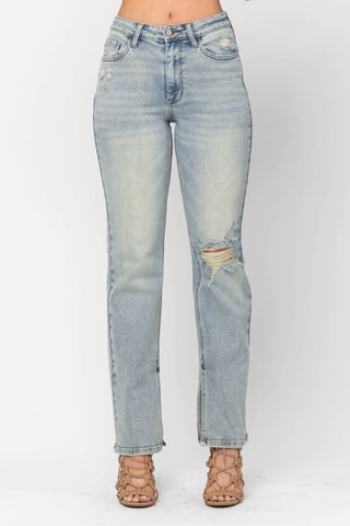Judy Blue - High Waist Destroyed & Inseam Slit Straight Denim Jeans