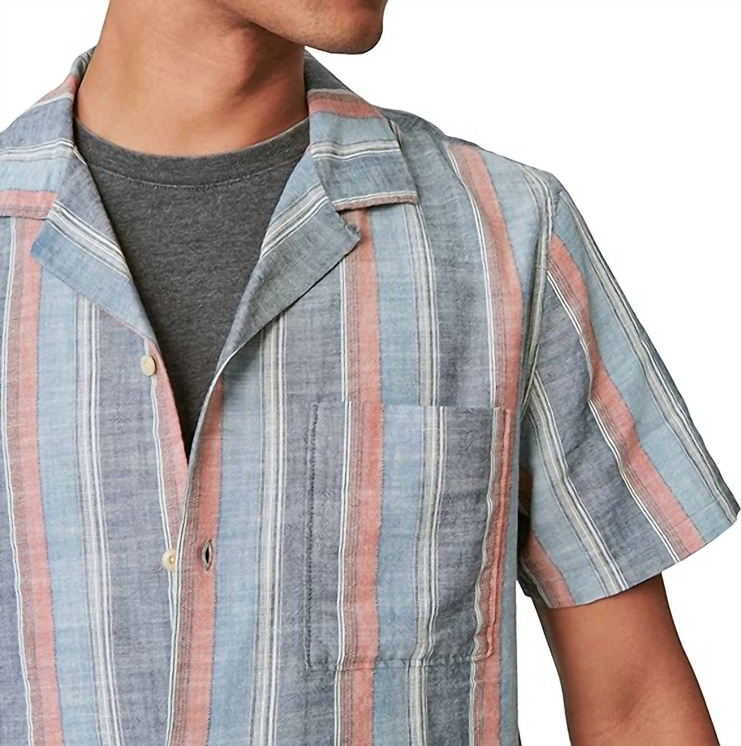 Lucky Brand - Striped Short Sleeve Camp Collar