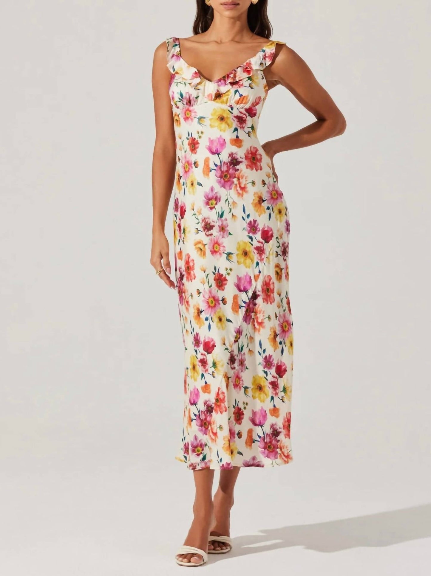 Astr - Zoie Floral Satin Ruffle Dress