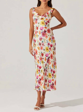 Astr - Zoie Floral Satin Ruffle Dress