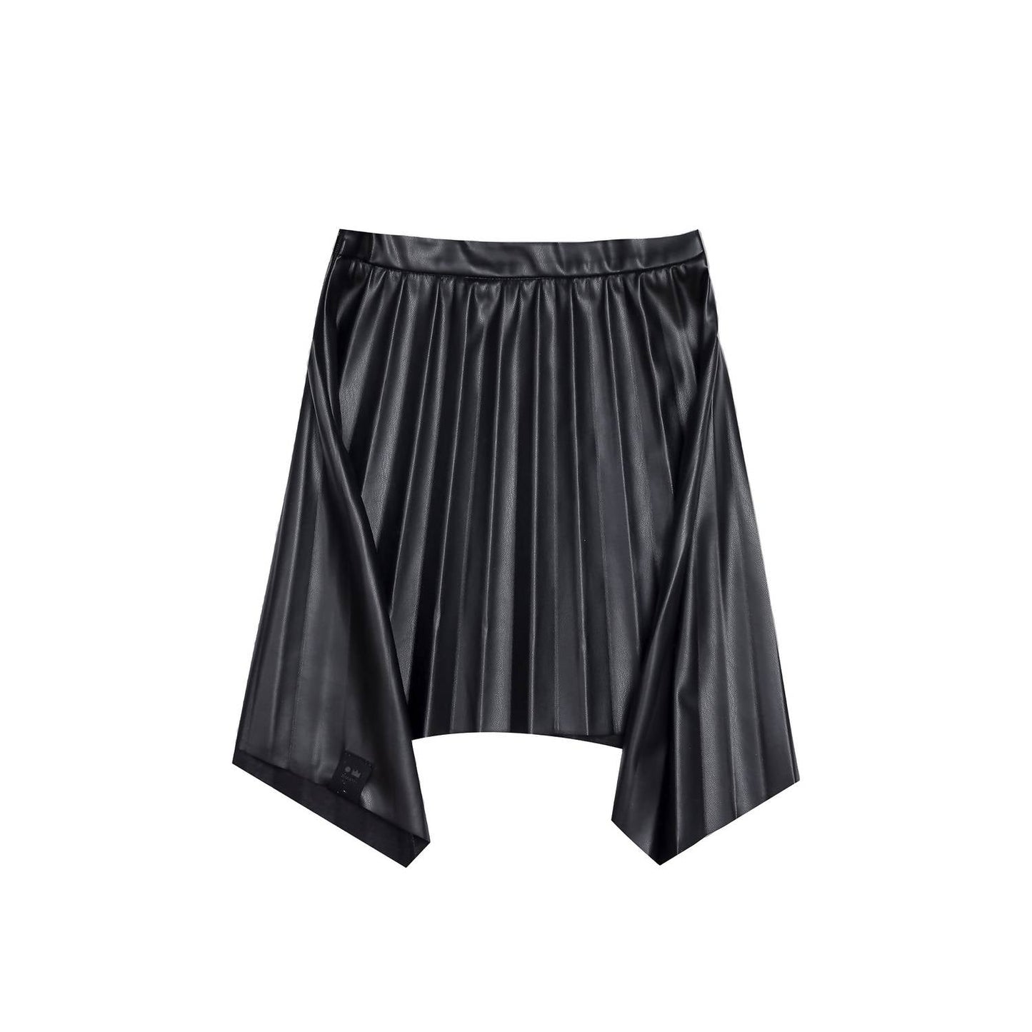 Omamimini - Faux Leather Hi-Low Pleated Skirt