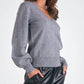 Elan - V-neck Rinestone Sweater Top