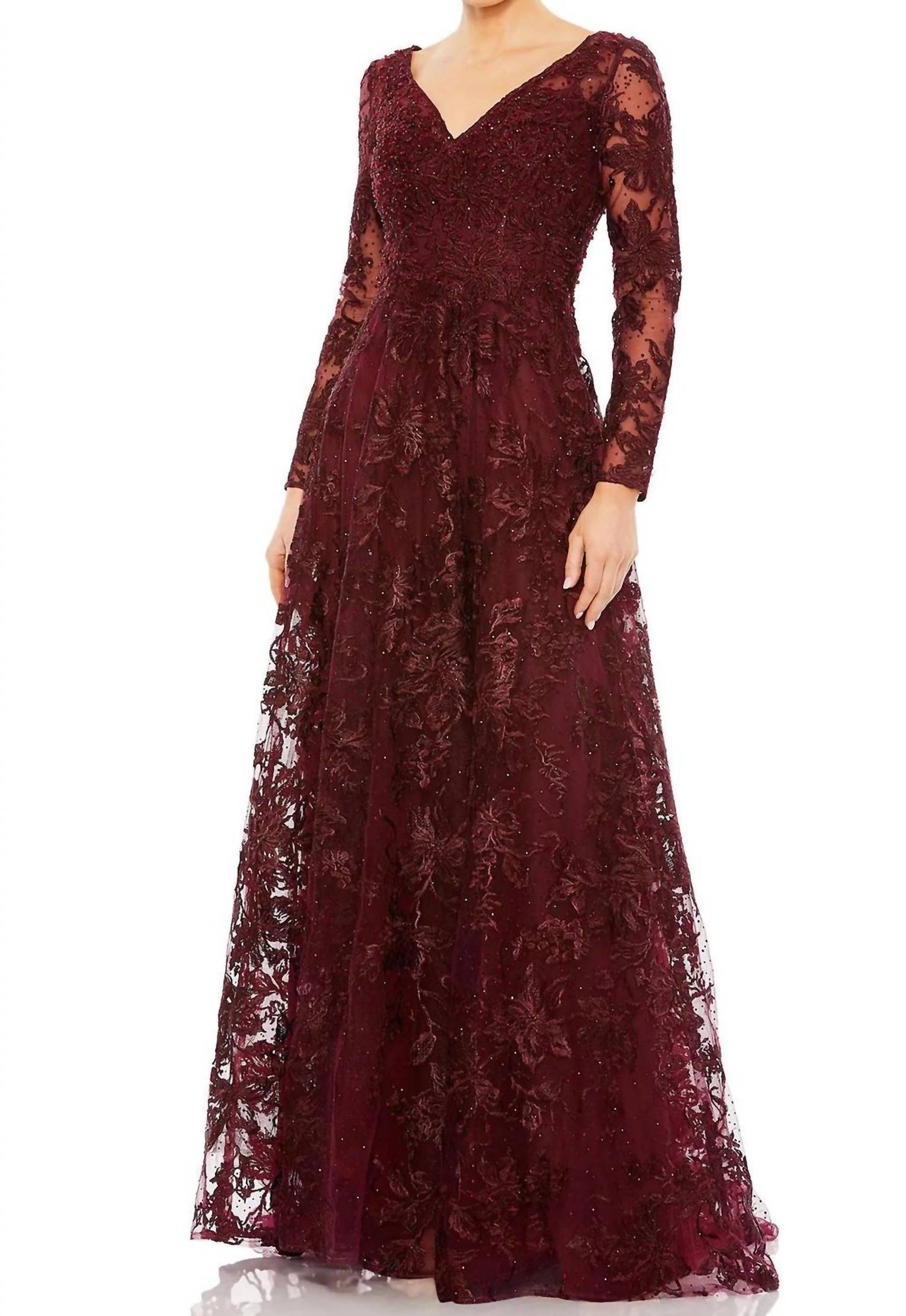 Mac Duggal - Embellished Illusion Long Sleeve Beaded Lace Gown