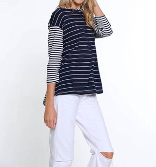 Multiples - 3/4 Sleeve Striped Laced Back Top